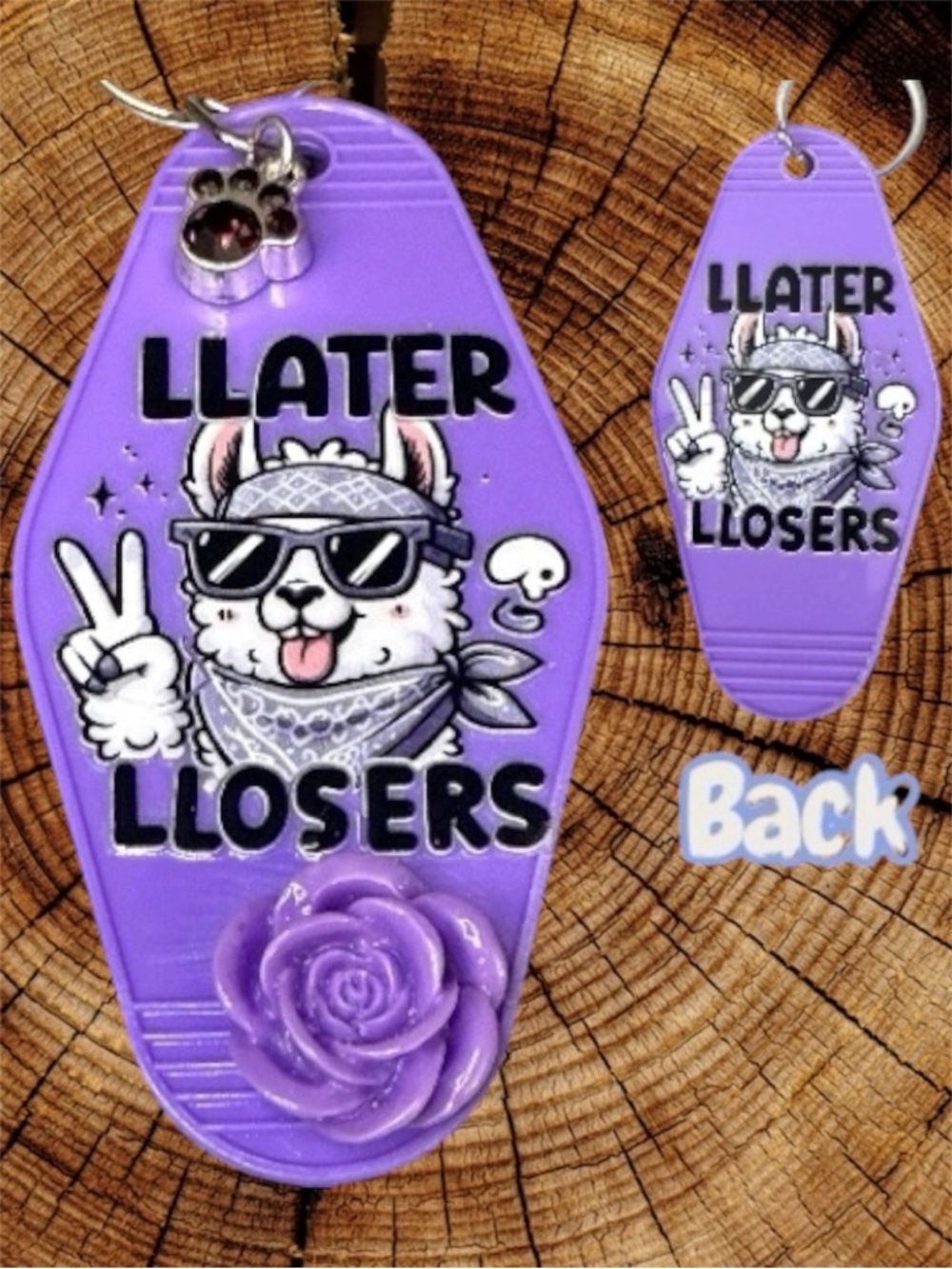 Keychain, handmade Gift, Purple 'Llater Llosers', DTF, Motel, Retro, Hotel Key